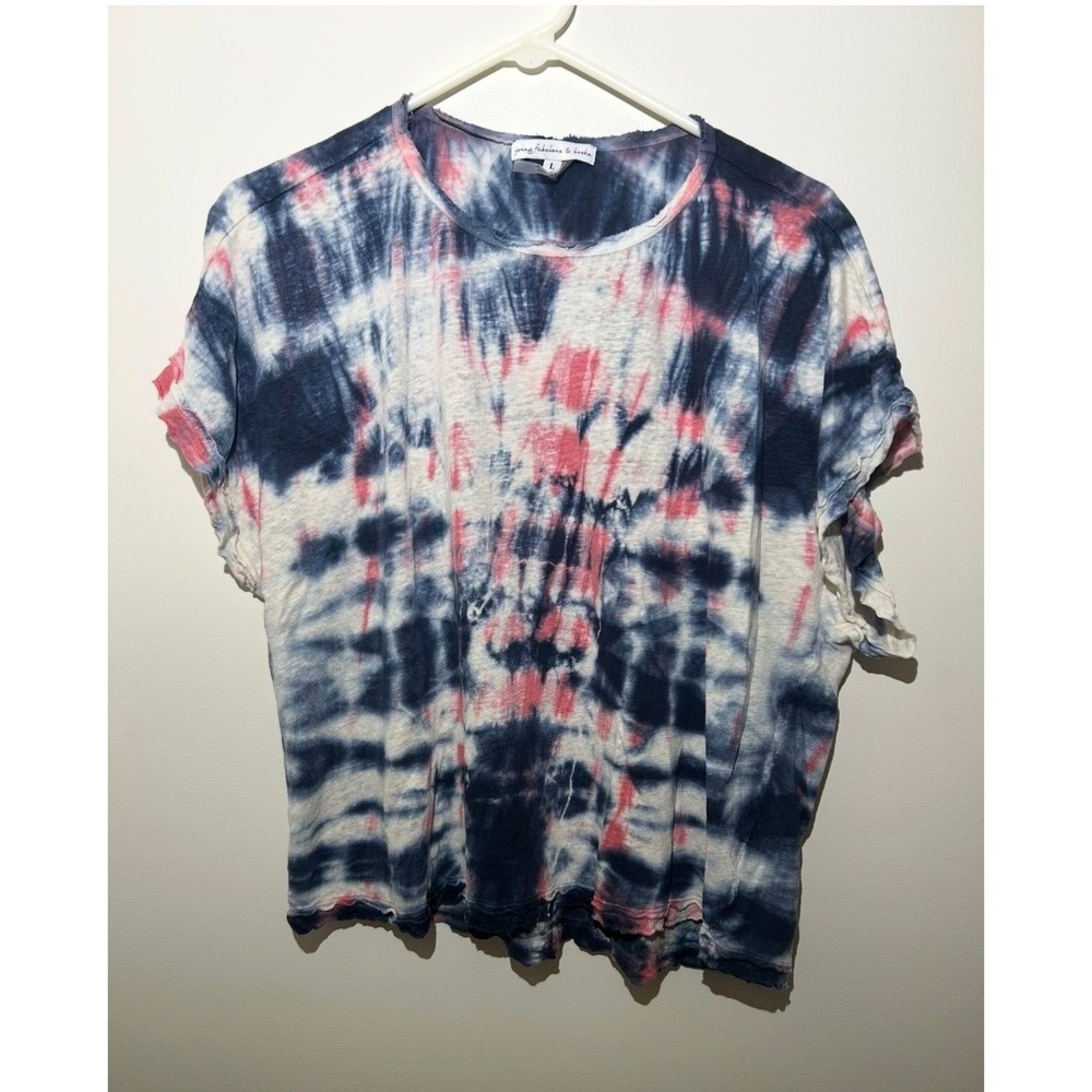 Young Fabulous & Broke blue tie-dye top pullover cap sleeve stretch women's L